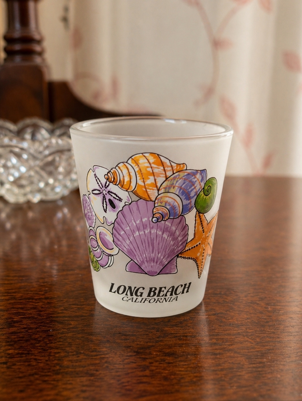 Long Beach California Seashell Shot Glass - Purple & Orange Shells